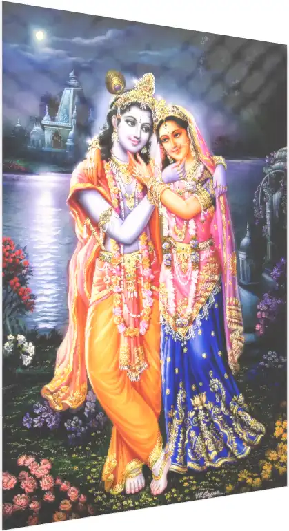Radha Krishna Evening at Lake Print — acrylic preview | PrintPosters.in